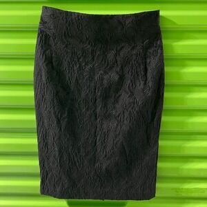 Ann Taylor Black Floral Lace Pencil Skirt Size 2 Textured Lined Professional